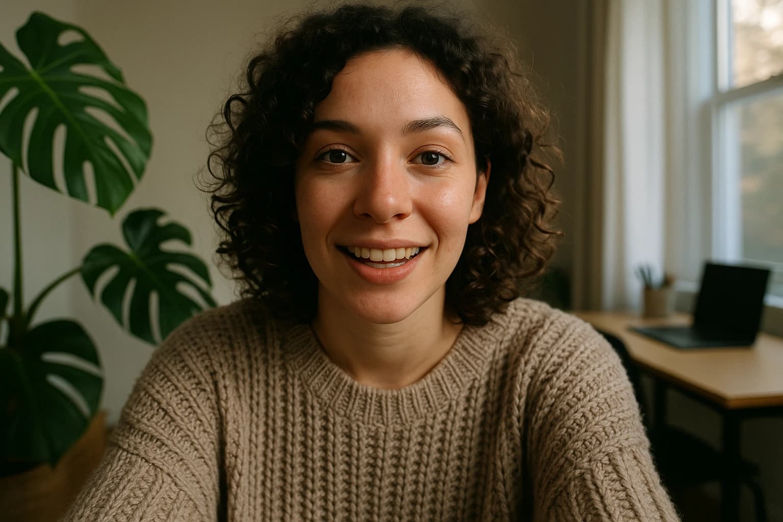 A person recording their own answer on webcam